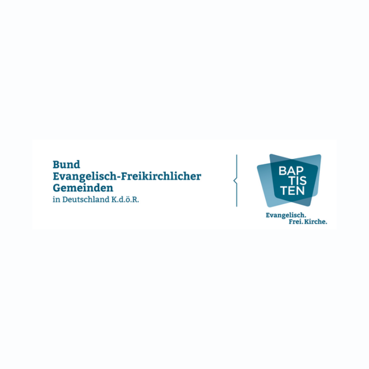 weißer Hintergrund und darauf der Schriftzug und das Logo des  Bundes Evangelisch-Freikirchlicher Gemeinden in Deutschland in blauer Schrift